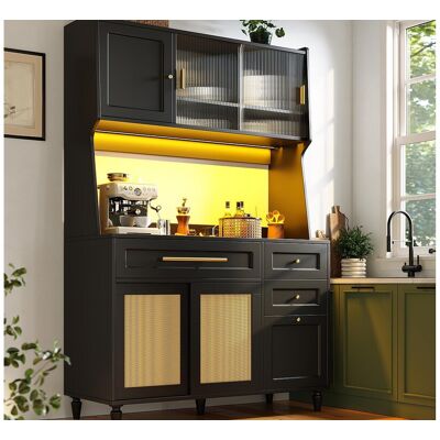ModernLuxe Keukenbuffet 120×45×195,5 cm - met LED-verlichting - 3 laden en 6 deuren - verstelbare planken - zwart ModernLuxe Keukenbuffet 120×45×195,5 cm - met LED-verlichting - 3 laden en 6 deuren - verstelbare planken - zwart