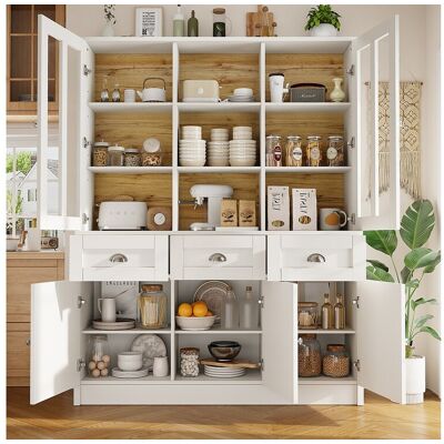 Merax Hoge keukenkast - 140 x 38,5 x 175 cm - met 3 laden + 5 deuren - MDF - wit Merax Hoge keukenkast - 140 x 38,5 x 175 cm - met 3 laden + 5 deuren - MDF - wit