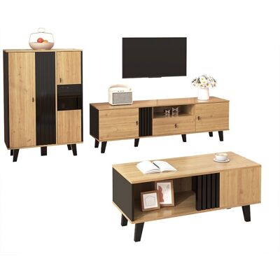 Merax 3-delige woonkamermeubelset - salontafel + tv-meubel + dressoir - met opbergruimte - spaanplaat - naturel Merax 3-delige woonkamermeubelset - salontafel + tv-meubel + dressoir - met opbergruimte - spaanplaat - naturel