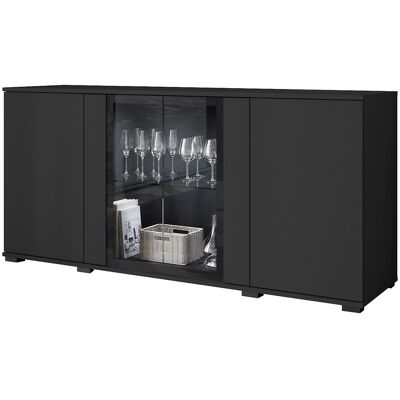 Dressoir 150 cm voor woonkamer – moderne vitrinekast met glas, zwart mat Dressoir 150 cm voor woonkamer – moderne vitrinekast met glas, zwart mat