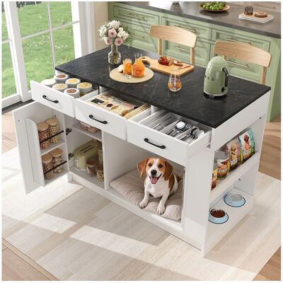 Merax Keukeneiland - 120 x 60 x 90 cm - met 3 lades + 1 deur + ruimte voor huisdieren - MDF - wit Merax Keukeneiland - 120 x 60 x 90 cm - met 3 lades + 1 deur + ruimte voor huisdieren - MDF - wit