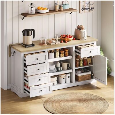 Merax Centraal eiland met uitschuifbaar paneel - 150 x 65 x 75 cm - met 5 laden + 1 deur - MDF - wit Merax Centraal eiland met uitschuifbaar paneel - 150 x 65 x 75 cm - met 5 laden + 1 deur - MDF - wit