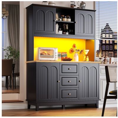 Merax Hoogwaardig keukenkastje - 120 x 40 x 180 cm - met LED's + 3 laden + 4 deuren - MDF - zwart Merax Hoogwaardig keukenkastje - 120 x 40 x 180 cm - met LED's + 3 laden + 4 deuren - MDF - zwart