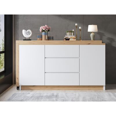 ModernLuxe Hoekschrijftafel 120x50x76.5 cm - Draaibaar blad - 3 lades en 2 deuren - met vergrendelbare wieltjes - Wit+natuur ModernLuxe Hoekschrijftafel 120x50x76.5 cm - Draaibaar blad - 3 lades en 2 deuren - met vergrendelbare wieltjes - Wit+natuur
