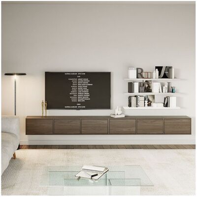 SELSEY Hangend tv-meubel met 6 kleppen – 300 cm – houtlook walnoot Wisconsin – FRAMME SELSEY Hangend tv-meubel met 6 kleppen – 300 cm – houtlook walnoot Wisconsin – FRAMME