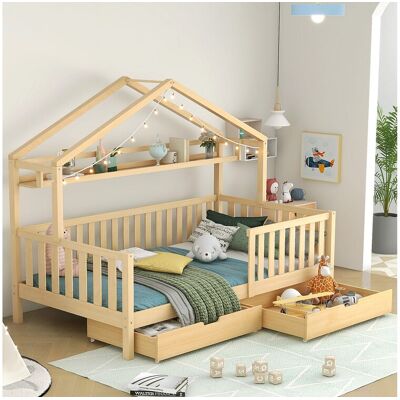 Merax Kajuitbed met 2 lades - 90 x 200 cm - grenenhout - voor kinderen - lattenbodem en veiligheidsrail - natuurlijke kleur Merax Kajuitbed met 2 lades - 90 x 200 cm - grenenhout - voor kinderen - lattenbodem en veiligheidsrail - natuurlijke kleur