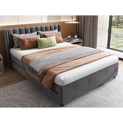 Merax Bed met 2 lades - 140 x 200 cm - fluweel - lattenbodem - kleur grijs Merax Bed met 2 lades - 140 x 200 cm - fluweel - lattenbodem - kleur grijs