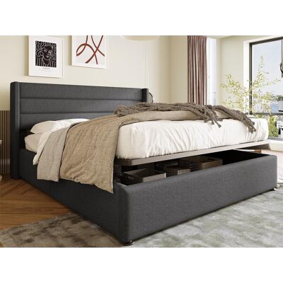 Merax Opbergbed 180 x 200 cm - linnen stof - lattenbodem - grijs Merax Opbergbed 180 x 200 cm - linnen stof - lattenbodem - grijs