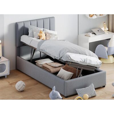 Merax Opbergbed 90 x 200 cm met opbergruimte - linnen stof - lattenbodem - voor kinderen - grijs Merax Opbergbed 90 x 200 cm met opbergruimte - linnen stof - lattenbodem - voor kinderen - grijs
