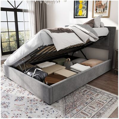 Merax Opbergbed voor volwassenen 140 x 200 cm in fluweel - Bilaterale opening - Chesterfield-stijl - Grijs Merax Opbergbed voor volwassenen 140 x 200 cm in fluweel - Bilaterale opening - Chesterfield-stijl - Grijs