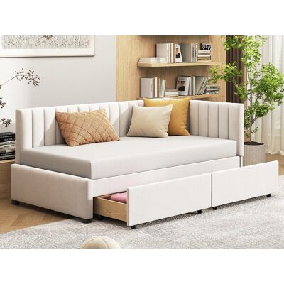 Merax Gestoffeerd bed 90 x 200 cm - Slaapbank met 2 lades - Fluweel - Beige Merax Gestoffeerd bed 90 x 200 cm - Slaapbank met 2 lades - Fluweel - Beige