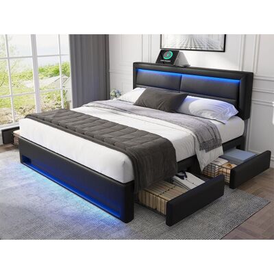 ModernLuxe Bed - LED, Opbergruimte, USB, 140x200 cm - Zwart ModernLuxe Bed - LED, Opbergruimte, USB, 140x200 cm - Zwart