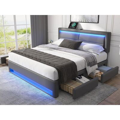 ModernLuxe - Lit double 140x190 cm - Synthetisch leer - LED - Bed ModernLuxe - Lit double 140x190 cm - Synthetisch leer - LED - Bed