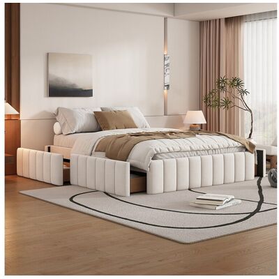 Merax Gestoffeerd bed 140 x 200 cm met 4 lades - zonder hoofdbord - fluweel - beige Merax Gestoffeerd bed 140 x 200 cm met 4 lades - zonder hoofdbord - fluweel - beige