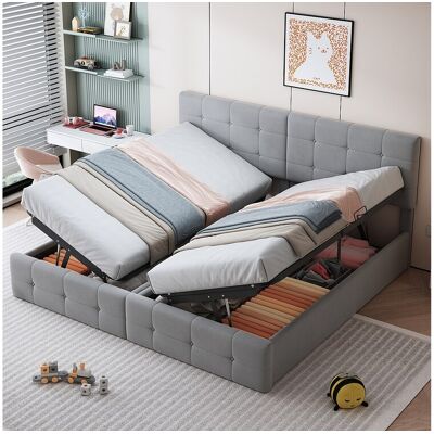 Merax Opbergbed 180 x 200 cm met hoofdeinde - fluweel - lattenbodem - grijs Merax Opbergbed 180 x 200 cm met hoofdeinde - fluweel - lattenbodem - grijs