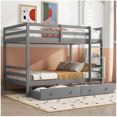 Merax Stapelbedden 140 x 200 cm met 2 grote lades - leuning en trap - MDF hout - grijs Merax Stapelbedden 140 x 200 cm met 2 grote lades - leuning en trap - MDF hout - grijs