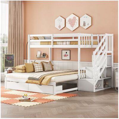 Merax Stapelbedden 2 x 90 x 200 cm met onderschuifbed - 2 laden en opbergplanken - grenenhout - wit (zonder matras) Merax Stapelbedden 2 x 90 x 200 cm met onderschuifbed - 2 laden en opbergplanken - grenenhout - wit (zonder matras)