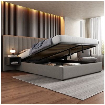 Merax Opbergbed 180 x 200 cm met groot hoofdbord en 2 nachtkastjes - Linnen stof - Grijs + zwart (zonder matras) Merax Opbergbed 180 x 200 cm met groot hoofdbord en 2 nachtkastjes - Linnen stof - Grijs + zwart (zonder matras)
