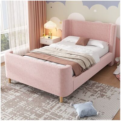 Merax Gestoffeerd bed 90 x 200 cm met hoofdeinde - Fluweel - Cosmic patroon - Roze (zonder matras) Merax Gestoffeerd bed 90 x 200 cm met hoofdeinde - Fluweel - Cosmic patroon - Roze (zonder matras)