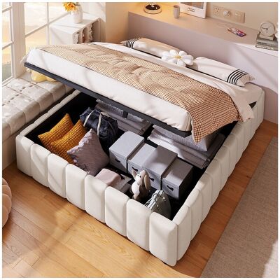 Merax Opbergbed 140 x 200 cm zonder hoofdbord - Linnen stof - Inclusief lattenbodem - Beige (zonder matras) Merax Opbergbed 140 x 200 cm zonder hoofdbord - Linnen stof - Inclusief lattenbodem - Beige (zonder matras)