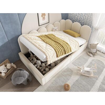 ModernLuxe Slaapbank met opbergruimte - fluweelstof - 90x200 cm - met lattenbodem - Beige ModernLuxe Slaapbank met opbergruimte - fluweelstof - 90x200 cm - met lattenbodem - Beige