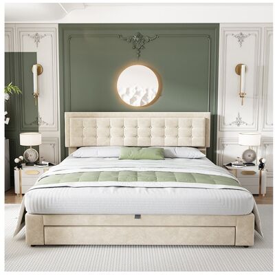 Hauss Spole Design tweepersoonsbed met opbergruimte 160x200 cm – Zachte beige fluwelen bekleding (matras niet inbegrepen) Hauss Spole Design tweepersoonsbed met opbergruimte 160x200 cm – Zachte beige fluwelen bekleding (matras niet inbegrepen)