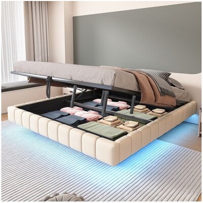 Merax Gestoffeerd tweepersoonsbed met opbergruimte - 180 x 200 cm - zonder hoofdbord + LED's - Linnen stof - Beige Merax Gestoffeerd tweepersoonsbed met opbergruimte - 180 x 200 cm - zonder hoofdbord + LED's - Linnen stof - Beige