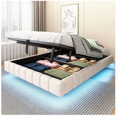 Merax Gestoffeerd tweepersoonsbed met opbergruimte - 140 x 200 cm - zonder hoofdbord + LED's - Linnen stof - Beige Merax Gestoffeerd tweepersoonsbed met opbergruimte - 140 x 200 cm - zonder hoofdbord + LED's - Linnen stof - Beige