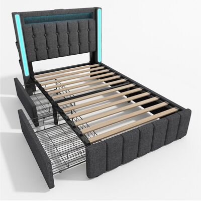 Hauss Spole Tweepersoonsbed 90x200 cm grijs met 2 lades, USB-poort en LED-verlichting, linnen, lattenbodem, zonder matras Hauss Spole Tweepersoonsbed 90x200 cm grijs met 2 lades, USB-poort en LED-verlichting, linnen, lattenbodem, zonder matras