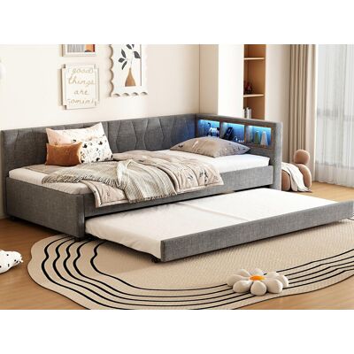 ModernLuxe Slaapbank 90x200 cm - met opbergbed - met USB- + Type-C-aansluitingen - met LED-verlichting - grijs (matras niet inbegrepen) ModernLuxe Slaapbank 90x200 cm - met opbergbed - met USB- + Type-C-aansluitingen - met LED-verlichting - grijs (matras niet inbegrepen)