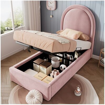 Kinderbed 90x200, Eenpersoonsbed met kosmisch patroon, roze PU voor jongens en meisjes (zonder matras) Kinderbed 90x200, Eenpersoonsbed met kosmisch patroon, roze PU voor jongens en meisjes (zonder matras)