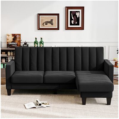 DripeX 210CM hoekbank, omkeerbare hoekfauteuil, omkeerbare converteerbaar, 3-4 zitplaatsen, Verticaal gestreepte fluwelen stof DripeX 210CM hoekbank, omkeerbare hoekfauteuil, omkeerbare converteerbaar, 3-4 zitplaatsen, Verticaal gestreepte fluwelen stof