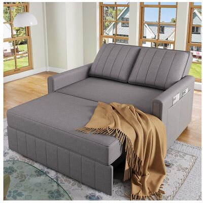 ModernLuxe Multifunctionele opklapbare sofa-bed - met slaapfunctie - inclusief 2 kussens - verstelbare rugleuning - opbergzak - grijs ModernLuxe Multifunctionele opklapbare sofa-bed - met slaapfunctie - inclusief 2 kussens - verstelbare rugleuning - opbergzak - grijs