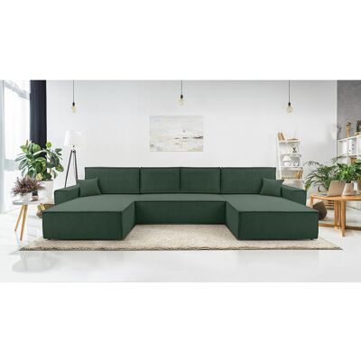 AX LIVING Cedria donkergroene hoekbank U vorm 389 cm met slaapfunctie AX LIVING Cedria donkergroene hoekbank U vorm 389 cm met slaapfunctie