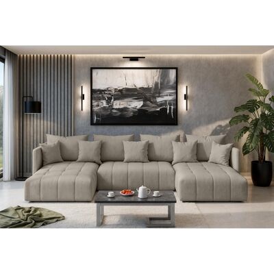 AX LIVING Hoekbank U vorm Veliro 345 cm in Lichtbruin met Bedfunctie AX LIVING Hoekbank U vorm Veliro 345 cm in Lichtbruin met Bedfunctie