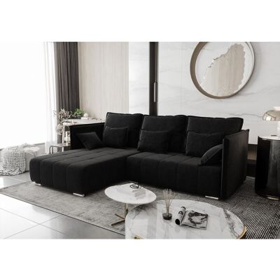 AX LIVING Florinna zwarte kleine hoekbank – 248 cm met slaapfunctie AX LIVING Florinna zwarte kleine hoekbank – 248 cm met slaapfunctie