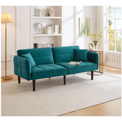Hauss Spole 2-zits rechte slaapbank in groen fluweel met zwarte houten poten, neerklapbare rugleuning - 176x78x76cm Hauss Spole 2-zits rechte slaapbank in groen fluweel met zwarte houten poten, neerklapbare rugleuning - 176x78x76cm