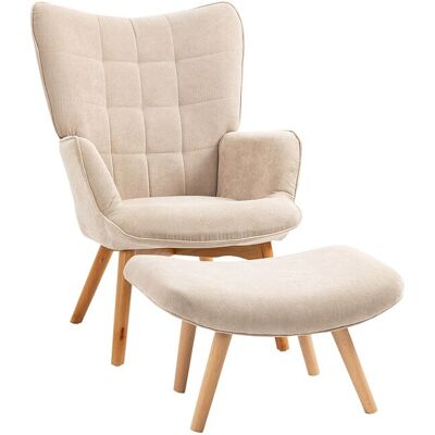 Relaxfauteuil met voetenbankje, gecapitonneerd design, in corduroy, beige (72x80x101 cm) Relaxfauteuil met voetenbankje, gecapitonneerd design, in corduroy, beige (72x80x101 cm)
