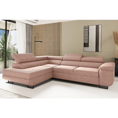 ATOMIC hoekbank met slaapfunctie, Poso stof, roze, links ATOMIC hoekbank met slaapfunctie, Poso stof, roze, links