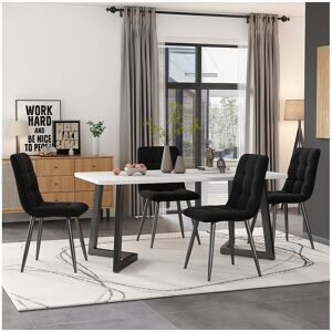 Merax Tafelset + 4 fluwelen stoelen - metalen poten - zwart en wit Merax Tafelset + 4 fluwelen stoelen - metalen poten - zwart en wit
