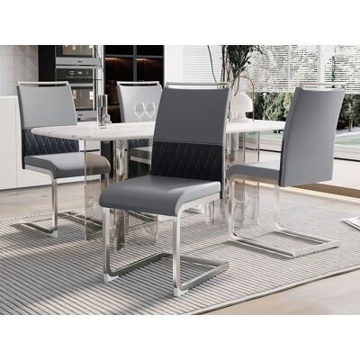 Merax Set van 4 eetkamerstoelen - Linnen en PU leer - Metalen poten - Grijs - BLITZ Merax Set van 4 eetkamerstoelen - Linnen en PU leer - Metalen poten - Grijs - BLITZ
