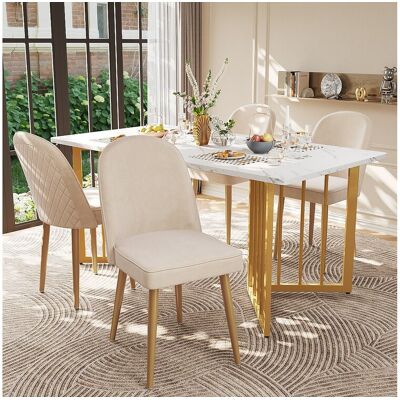Merax Set van 4 moderne fluwelen eetkamerstoelen - gouden metalen poten - armloos - beige Merax Set van 4 moderne fluwelen eetkamerstoelen - gouden metalen poten - armloos - beige