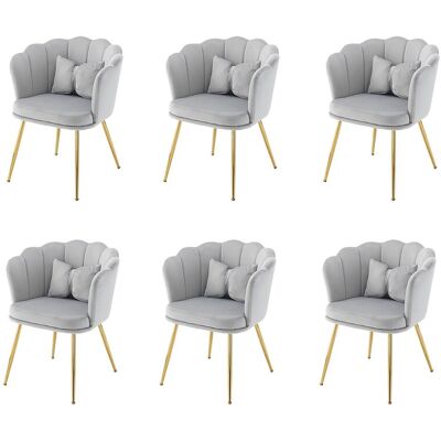 Merax Set van 6 fluwelen eetkamerstoelen - 62 x 54,5 x 77 cm - met rugleuning - Metalen poten - Grijs Merax Set van 6 fluwelen eetkamerstoelen - 62 x 54,5 x 77 cm - met rugleuning - Metalen poten - Grijs