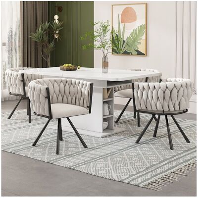 Merax Set van 4 draaibare eetkamerstoelen met armleuningen - 59 x 54 x 72 cm - Linnen stof - Beige + Zwart Merax Set van 4 draaibare eetkamerstoelen met armleuningen - 59 x 54 x 72 cm - Linnen stof - Beige + Zwart