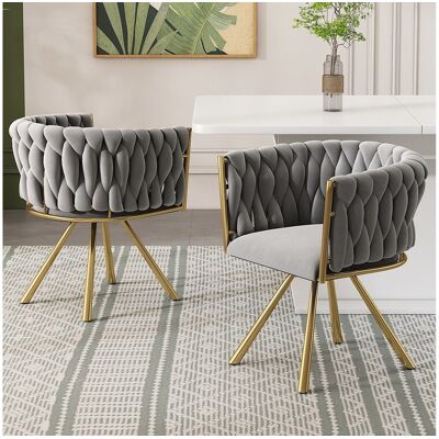 Merax Set van 2 draaibare eetkamerstoelen met armleuningen - 59 x 54 x 72 cm - Fluweel - Grijs + Goud Merax Set van 2 draaibare eetkamerstoelen met armleuningen - 59 x 54 x 72 cm - Fluweel - Grijs + Goud