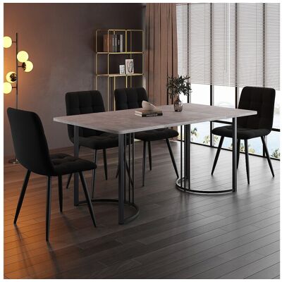 Merax Eetkamerset, tafel 140×80×75 cm met 4 stoelen, MDF+metaal+fluweel, zwart+grijs Merax Eetkamerset, tafel 140×80×75 cm met 4 stoelen, MDF+metaal+fluweel, zwart+grijs