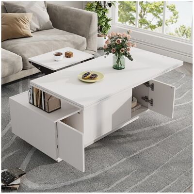 Merax Moderne opklapbare salontafel - 100 x 50 x 55,5 cm - met verborgen opbergruimte - spaanplaat - wit Merax Moderne opklapbare salontafel - 100 x 50 x 55,5 cm - met verborgen opbergruimte - spaanplaat - wit