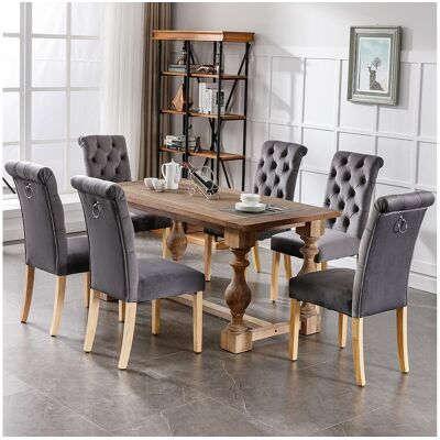 Merax Set van 6 fluwelen eetkamerstoelen - 45 x 65 x 101 cm - eiken poten - loungestoel - grijs Merax Set van 6 fluwelen eetkamerstoelen - 45 x 65 x 101 cm - eiken poten - loungestoel - grijs