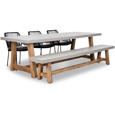 BUITEN living Veltis/Seville zwart stoel-bank dining tuinset 6 personen betonlook 250cm BUITEN living Veltis/Seville zwart stoel-bank dining tuinset 6 personen betonlook 250cm