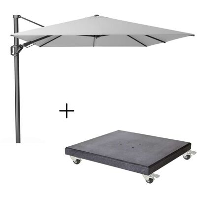 Platinum Challenger T² zweefparasol 350x260cm met Modena parasolvoet 120kg Light Grey Platinum Challenger T² zweefparasol 350x260cm met Modena parasolvoet 120kg Light Grey